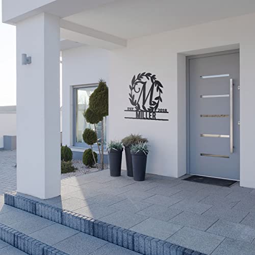 RealSteel Personalized Metal Wall Art - Custom Monogram with Decorative Wreath