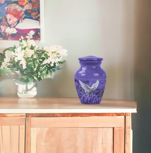 White Dove Purple Urn for Human Ashes Keepsake