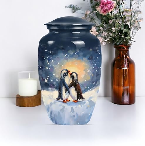 Penguin Love Human Remains Urn - Decorative 10 Inch Urn