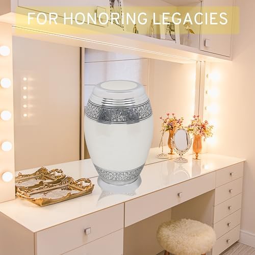 Handcrafted Metal Cremation Urn - Elegant White Silver 105 Inch