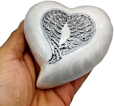 Handcrafted White Heart Urn with Angel Wings