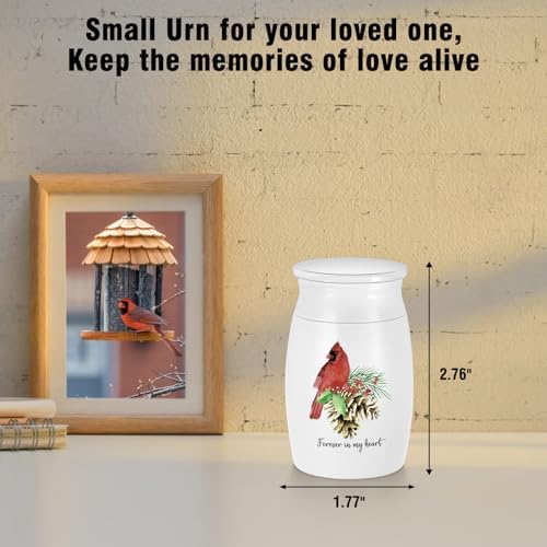 Small Urns for Human Ashes Red Bird Design Aluminium Keepsake Urns