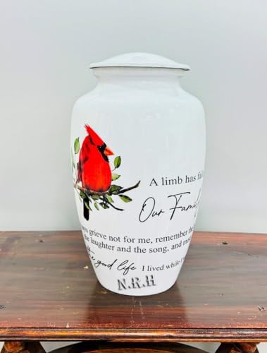 Red Northern Cardinal Urns for Human Ashes 200 cu in White