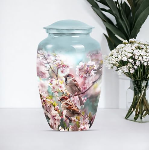 Sparrow with Flower Decorative Urn Set 2 Pack