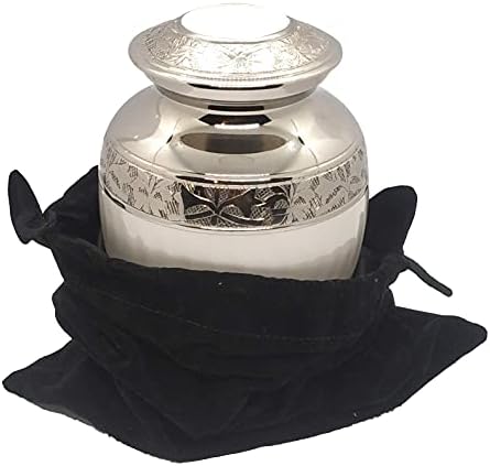 Small 6x4 Inch Brass Cremation Urn - 650ml White with Bag