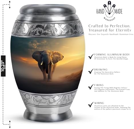 Elephant Large Cremation Urn for Human Ashes - 10 Inch