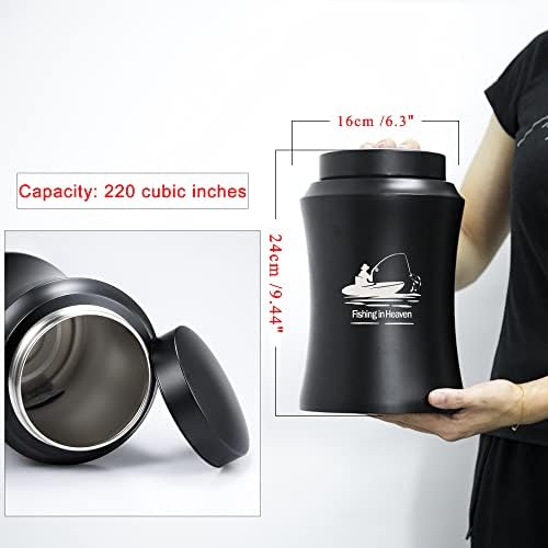 Gredstar Large Burial Urn with Fishing in Heaven Engraving - Black