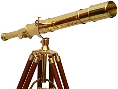 Nautical Brass Telescope with Wooden Tripod and Chrome Compass