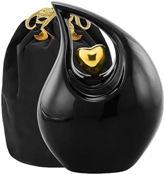 Heart of Love Cremation Urn for Human Ashes Black Gold Adult