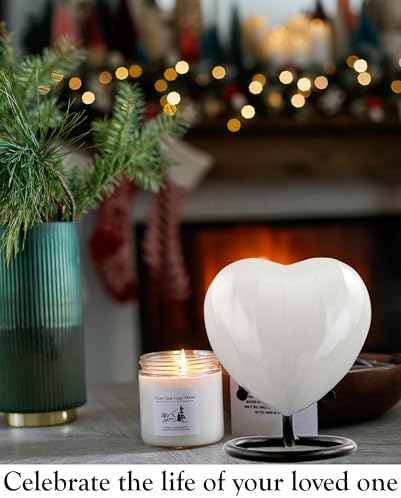 Personalized Heart Keepsake Urn - Mini Cremation Urn for Ashes - Infant Pet Urn - Display Stand Included - Pearl White