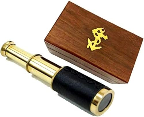 6 Inch Brass Telescope with Wooden Box and Manual Focus