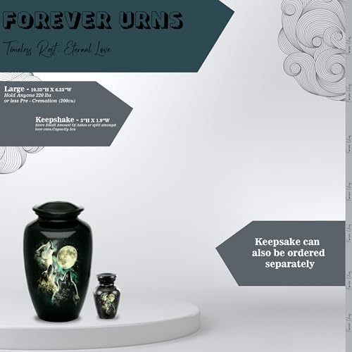 Forever URNS Adult Cremation Urn with 3 Wolf Decor Theme