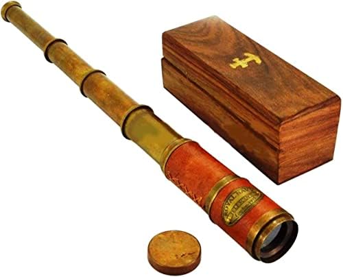 Brass Pink Leather Encased Handmade Telescope with Wooden Box