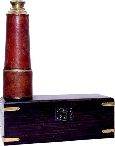Handmade Nautical Pirate Brass Telescope with Wooden Box