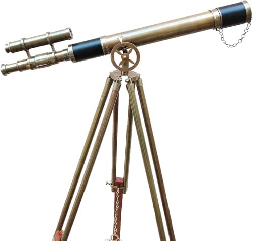 Vintage Ship Marine Telescope with Brown Wooden Tripod Stand