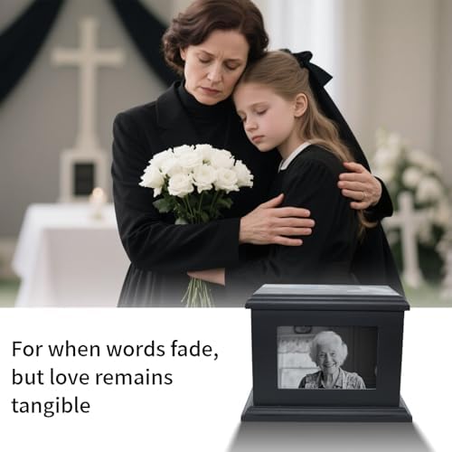 Handcrafted Solid Wooden Cremation Urn with Photo Frame - Black Large 200 Lbs Capacity