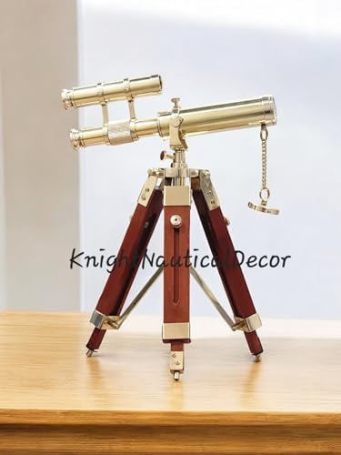 Vintage Nautical Brass Telescope with Wooden Stand