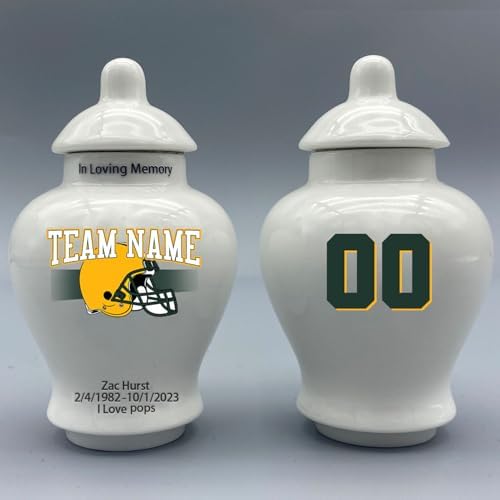 Custom Football Porcelain Urn with Name and Jersey Number