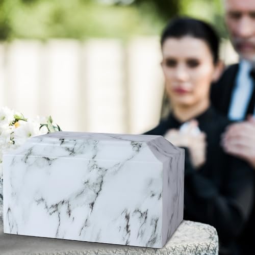 White Marble Cremation Urn Vault - Dignified Adult Memorial for Home or Cemetery