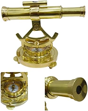 Shiny Brass Nautical Alidade with Compass and Telescope Decor