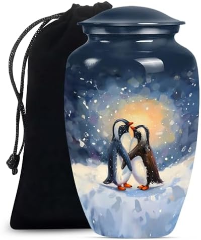 Penguin Love Human Remains Urn - Decorative 10 Inch Urn