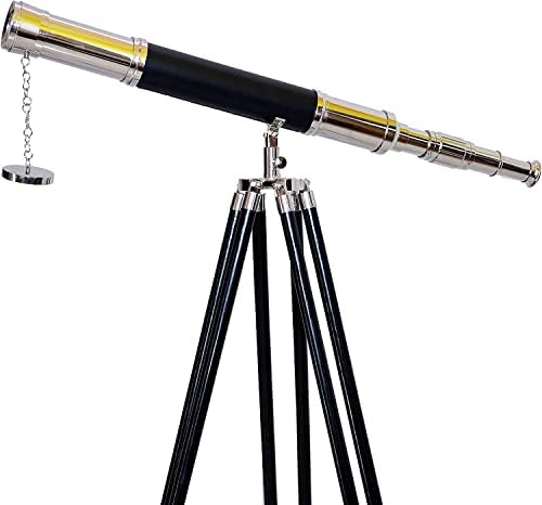 Vintage Nickel Chrome Telescope with Wooden Tripod