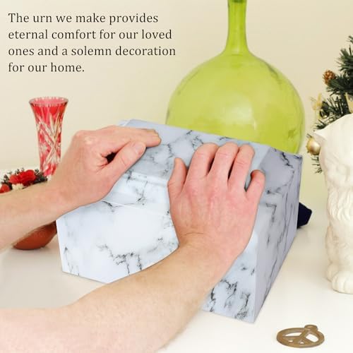 White Marble Cremation Urn Vault - Dignified Adult Memorial for Home or Cemetery