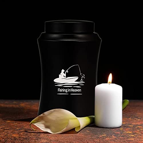 Gredstar Large Burial Urn with Fishing in Heaven Engraving - Black