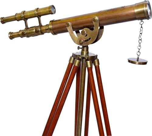 Nautical Vintage Wooden Telescope Floor Standing Double Barrel Decor