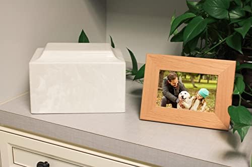 White Cremation Urn for Ashes - Cultured Marble Urn Vault Combo