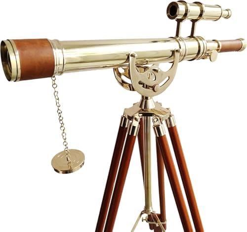Vintage Brass Telescope with Wooden Tripod 1