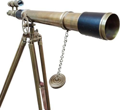 Vintage Ship Marine Telescope with Brown Wooden Tripod Stand