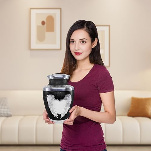 MEILINXU Cremation Urn with Silver Angel Wings and Heart