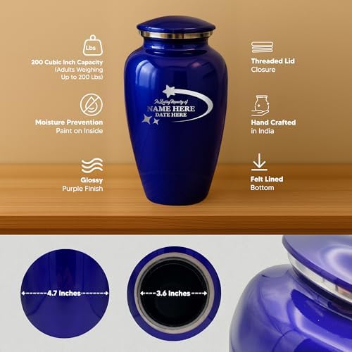 Custom Cremation Urn with Purple Finish and Stars Design