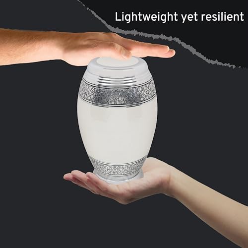 Handcrafted Metal Cremation Urn - Elegant White Silver 105 Inch
