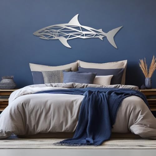 Shark Wall Art Metal Decor Silver 476x180 Inch