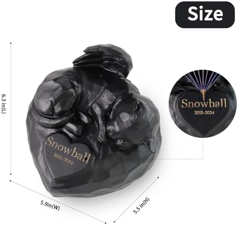 Custom Black Angel Cat Shape Urns for Ashes - Personalized Pet Memorial Urn with Engraving