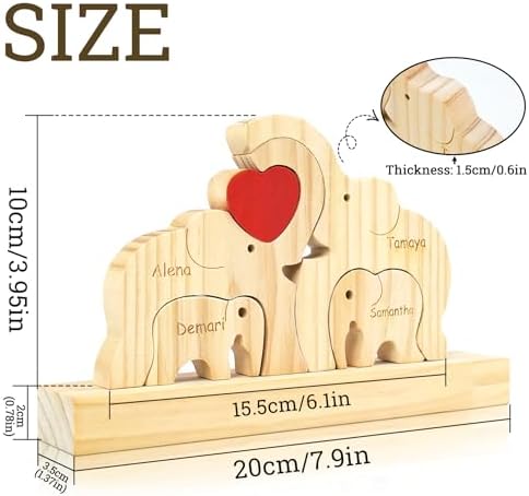 Custom Elephant Wooden Puzzle with Family Names