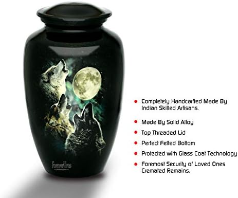 Forever URNS Adult Cremation Urn with 3 Wolf Decor Theme