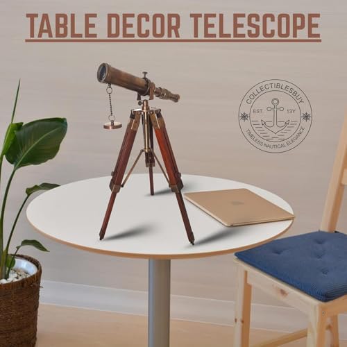 Vintage Nautical Brass Telescope with Wooden Tripod