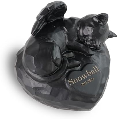 Custom Black Angel Cat Shape Urns for Ashes - Personalized Pet Memorial Urn with Engraving