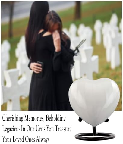 Personalized Heart Keepsake Urn - Mini Cremation Urn for Ashes - Infant Pet Urn - Display Stand Included - Pearl White
