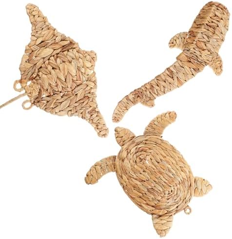 3 Pcs Boho Beach Theme Wall Decor Handmade Wicker Sea Turtle Stingray Shark Decor