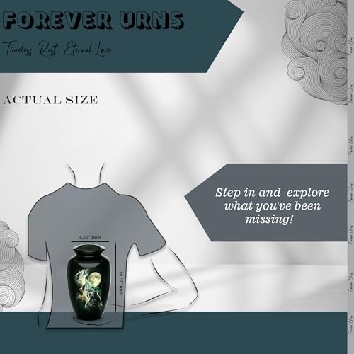 Forever URNS Adult Cremation Urn with 3 Wolf Decor Theme