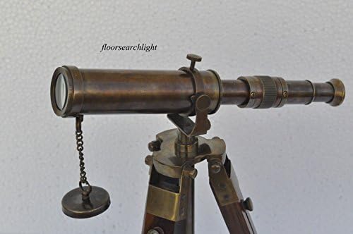 Antique Nautical Brass Telescope with Wooden Tripod