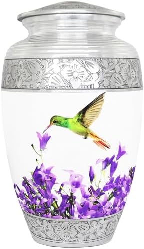 Purple Flower Hummingbird Cremation Urn for Human Ashes