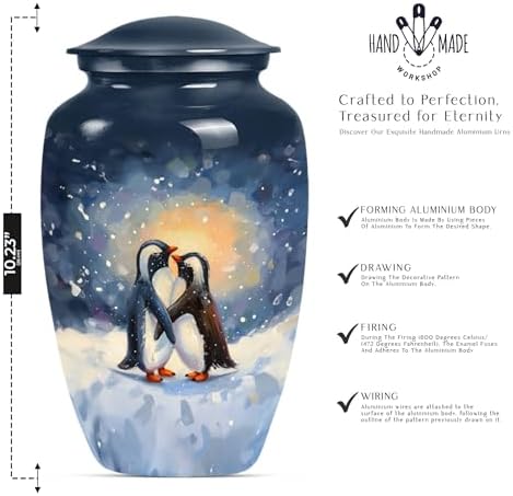 Penguin Love Human Remains Urn - Decorative 10 Inch Urn