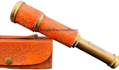 Personalized Nautical Brass Telescope with Leather Box - Pirate Spyglass for Adventure Lovers