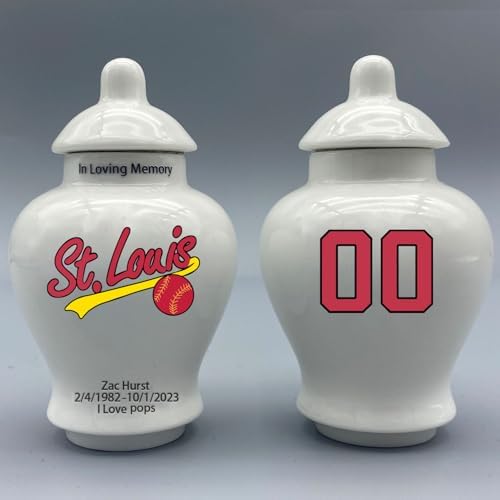 Custom Baseball Small Porcelain Urn with Name and Jersey Number