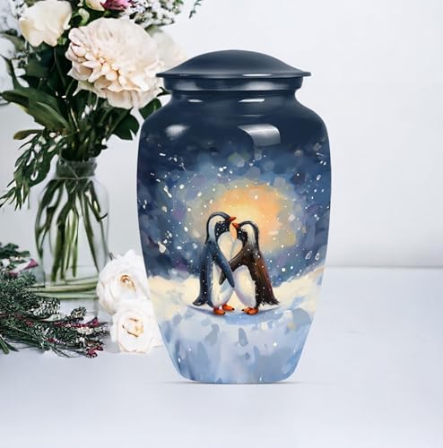Penguin Love Human Remains Urn - Decorative 10 Inch Urn